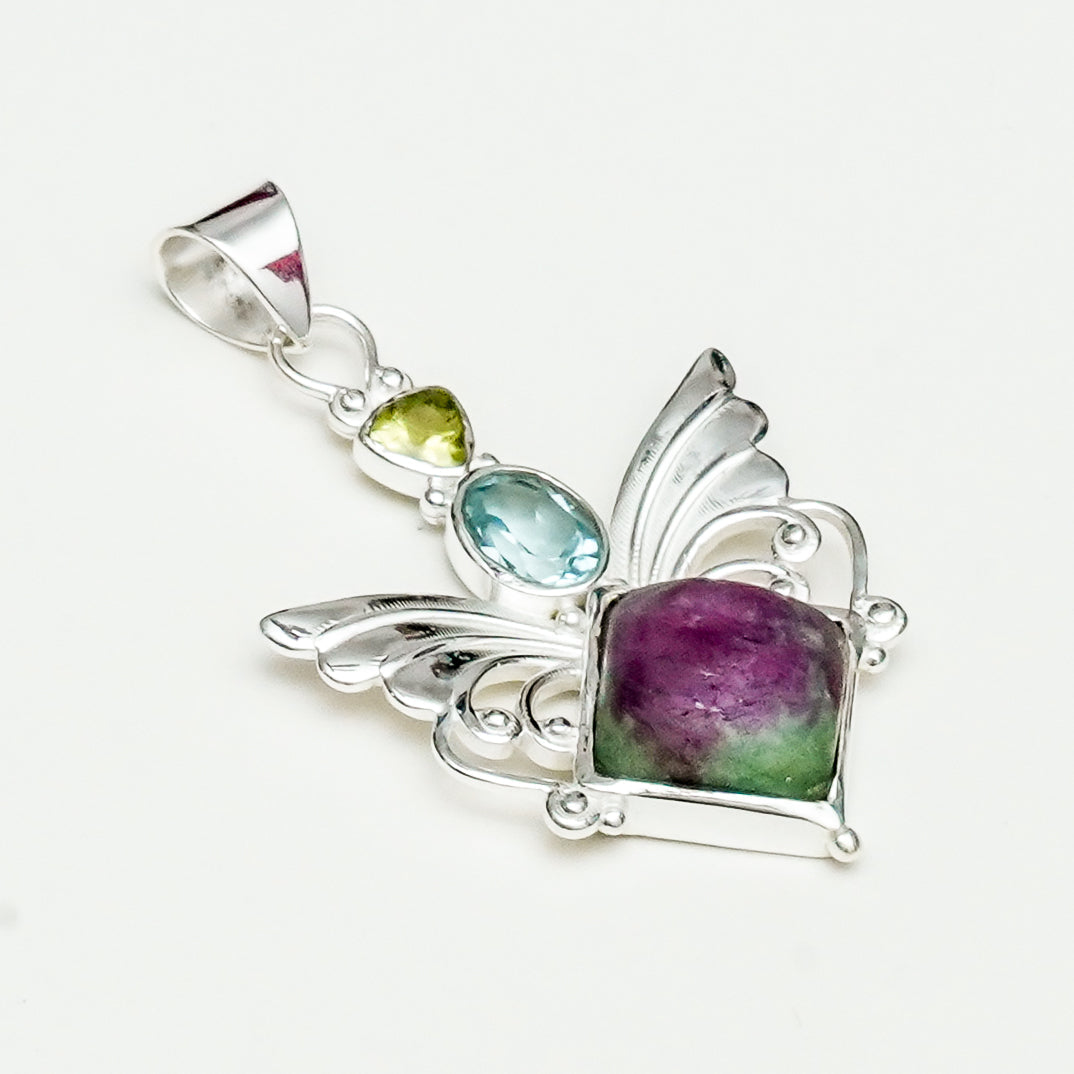 Big Wing Pendant with Multi Gemstone in 925 Sterling Silver 3 - Mohnaa Jewels