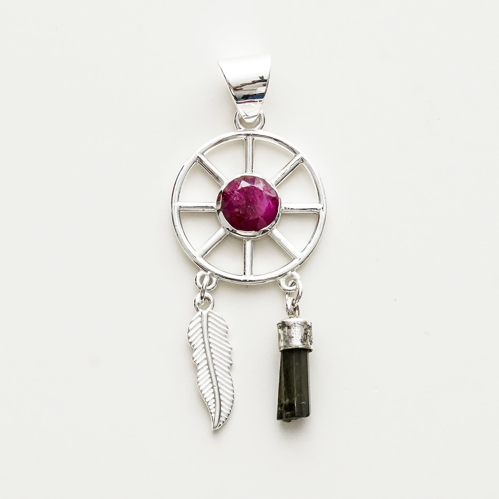 Charm Pendant With Red Gemstone In 925 Solid Silver - Mohnaa Jewels