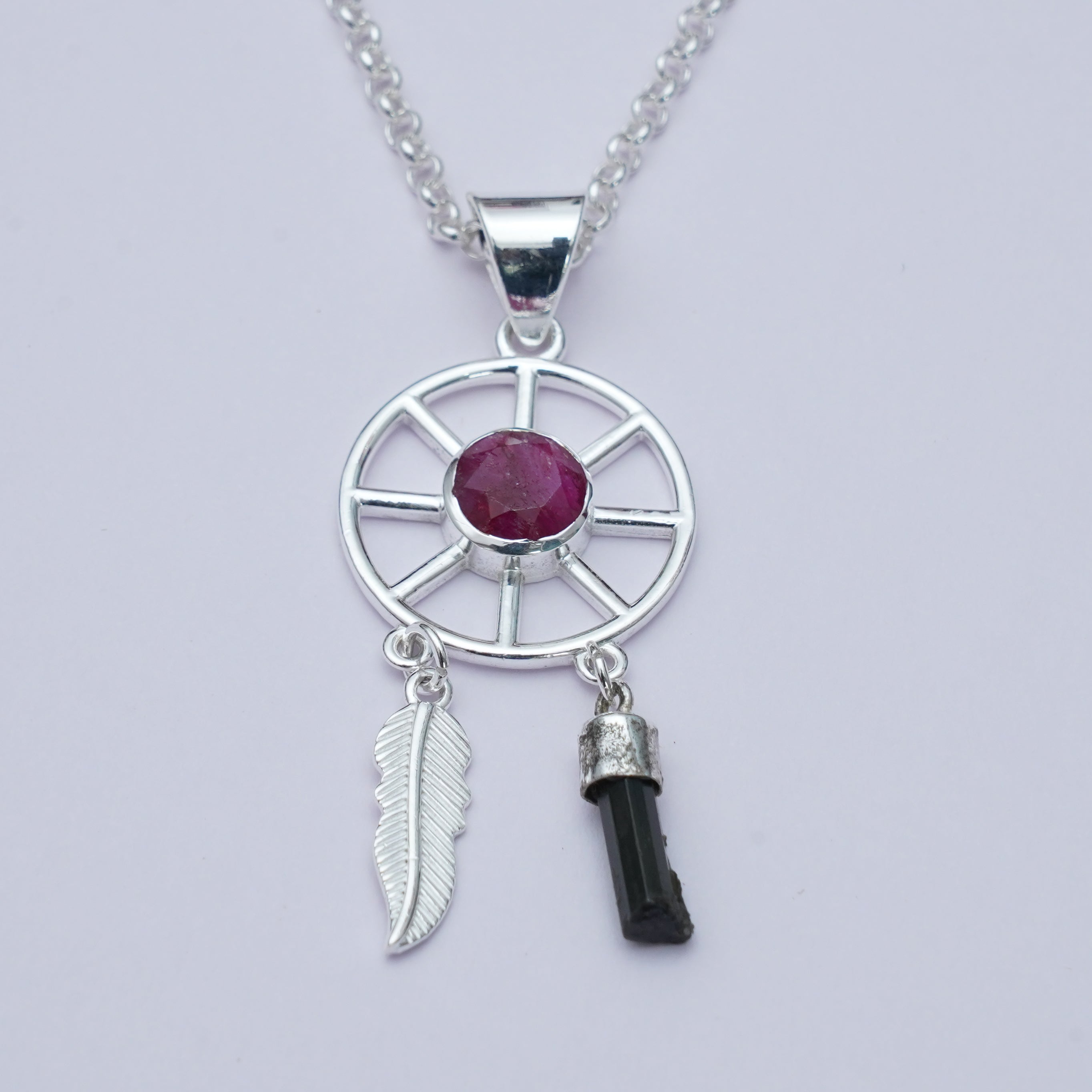 Charm Pendant With Red Gemstone In 925 Solid Silver - Mohnaa Jewels