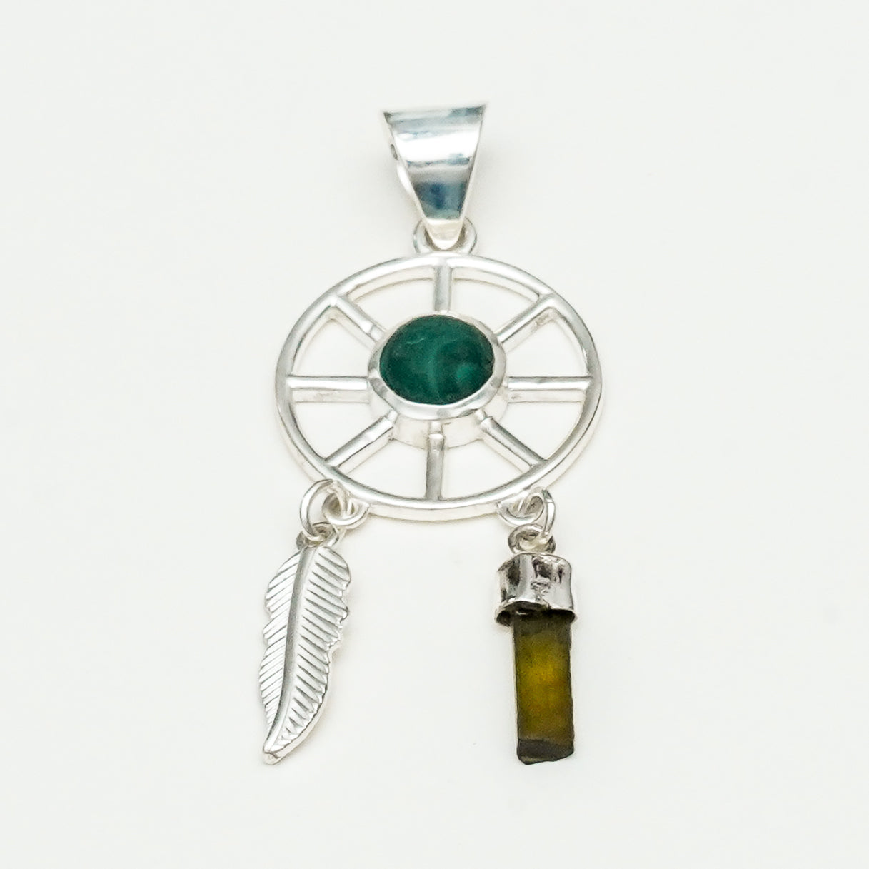 Charm Pendant With Green Gemstone In 925 Solid Silver - Mohnaa Jewels