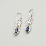 Leaf Earring With Semi Precious Iolite Gemstone In Solid 925 Sterling Silver - Mohnaa Jewels