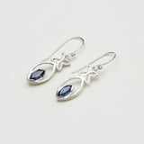 Leaf Earring With Semi Precious Iolite Gemstone In Solid 925 Sterling Silver - Mohnaa Jewels