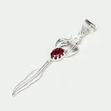 Feather Pendant With Red Gemstone Handmade  In Solid Sterling Silver - Mohnaa Jewels