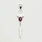 Feather Pendant With Red Gemstone Handmade  In Solid Sterling Silver - Mohnaa Jewels