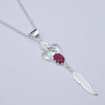 Feather Pendant With Red Gemstone Handmade  In Solid Sterling Silver - Mohnaa Jewels