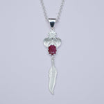 Feather Pendant With Red Gemstone Handmade  In Solid Sterling Silver - Mohnaa Jewels