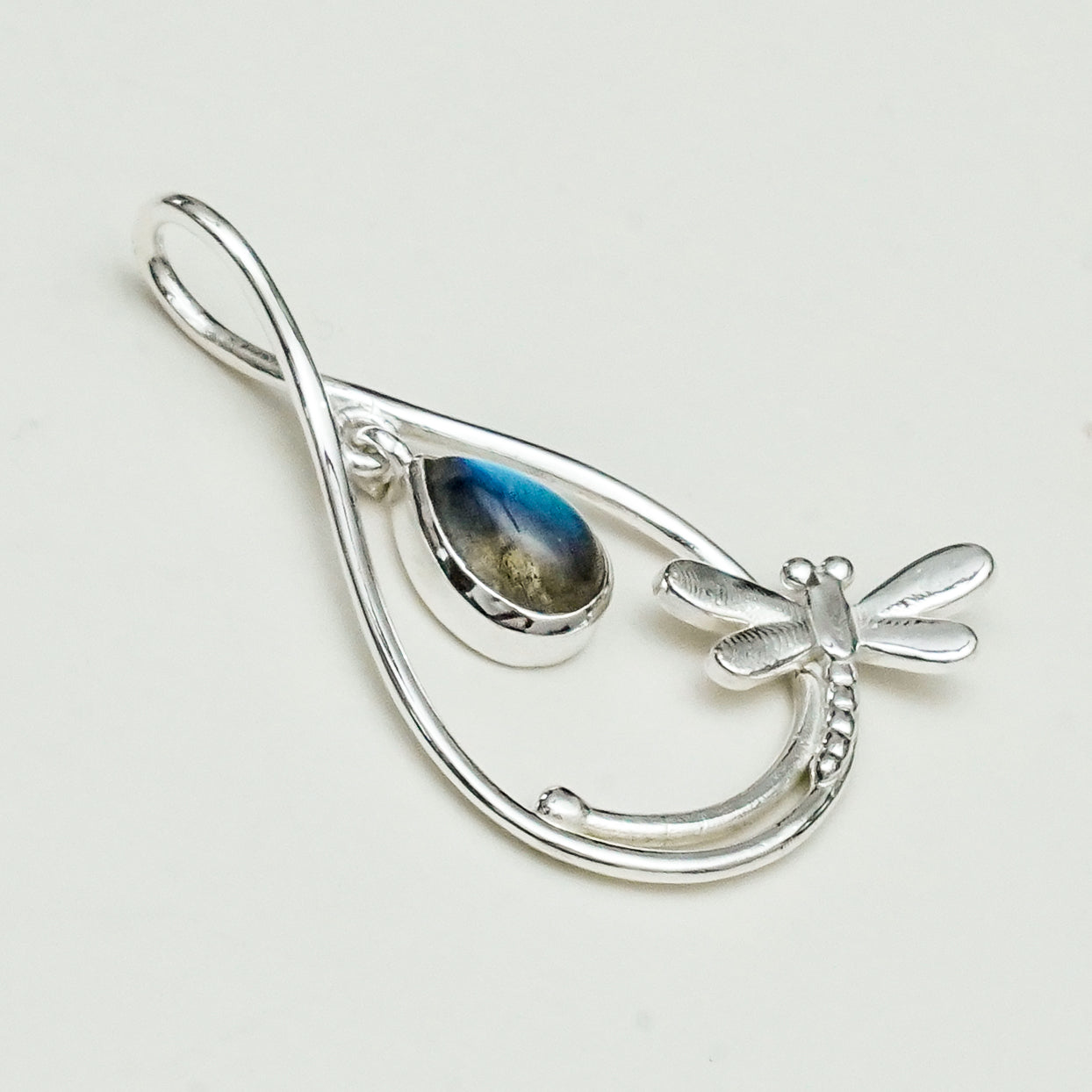 Dragonfly Pendent With Sodalite Gemstone In 925 Sterling Silver - Mohnaa Jewels