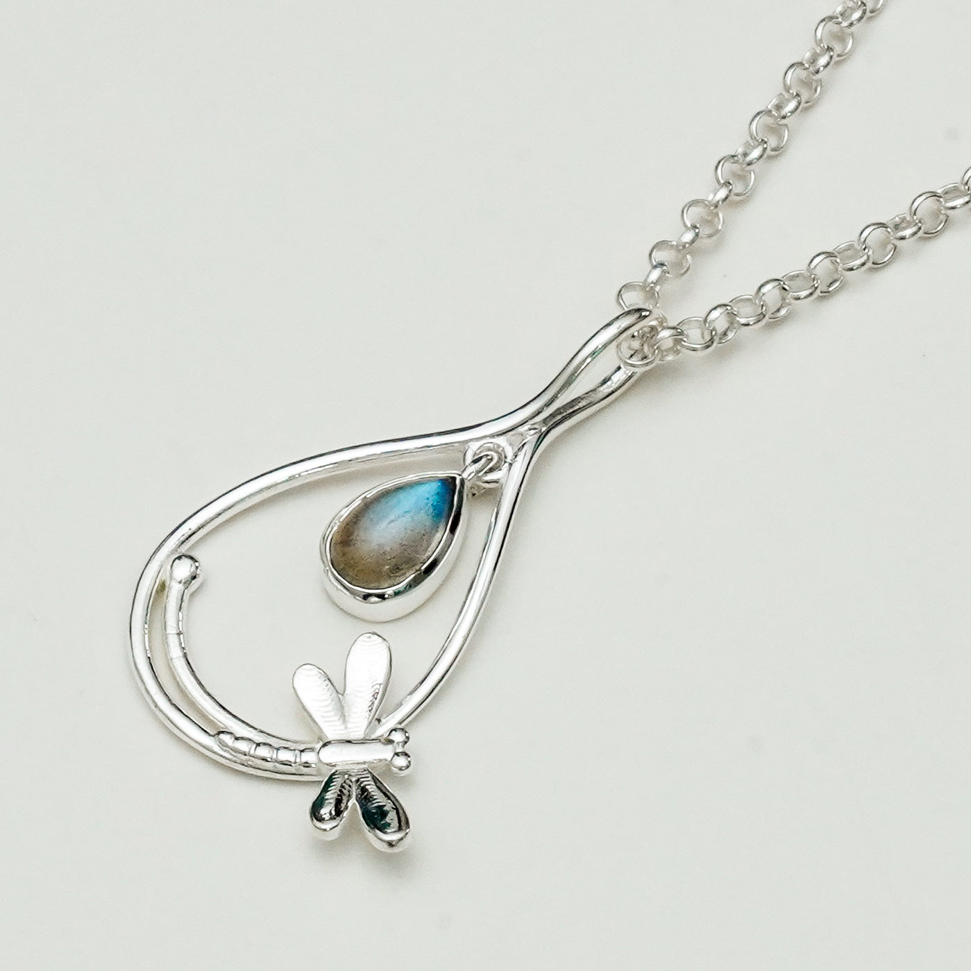 Dragonfly Pendent With Sodalite Gemstone In 925 Sterling Silver - Mohnaa Jewels