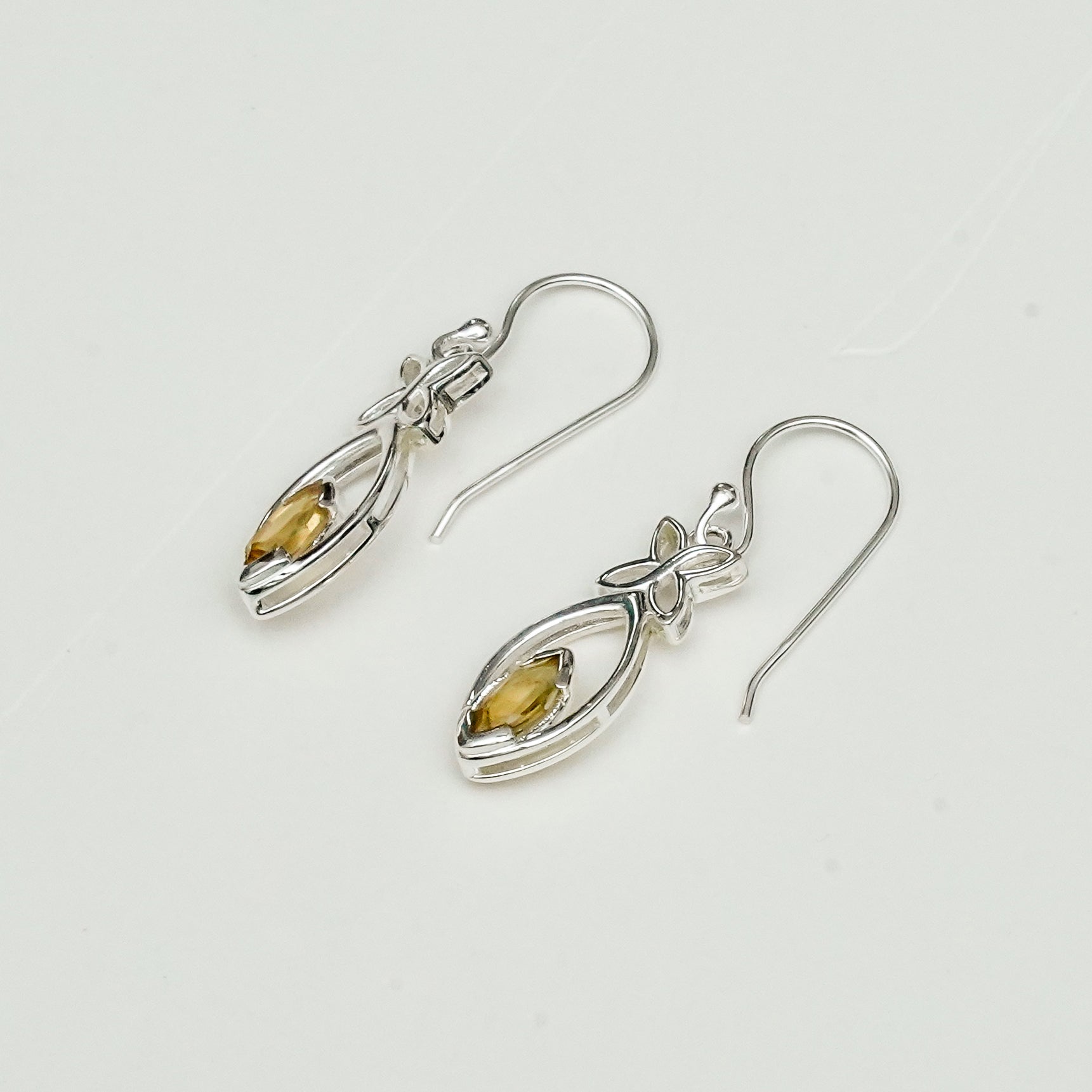 Leaf Earring With Semi Precious Citrine Gemstone In Solid 925 Sterling Silver - Mohnaa Jewels