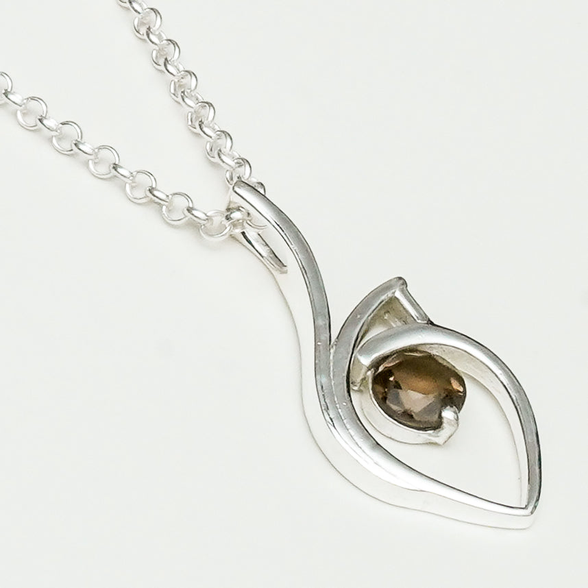 Smokey Gemstone Heart Pendent in Solid Sterling Silver - Mohnaa Jewels