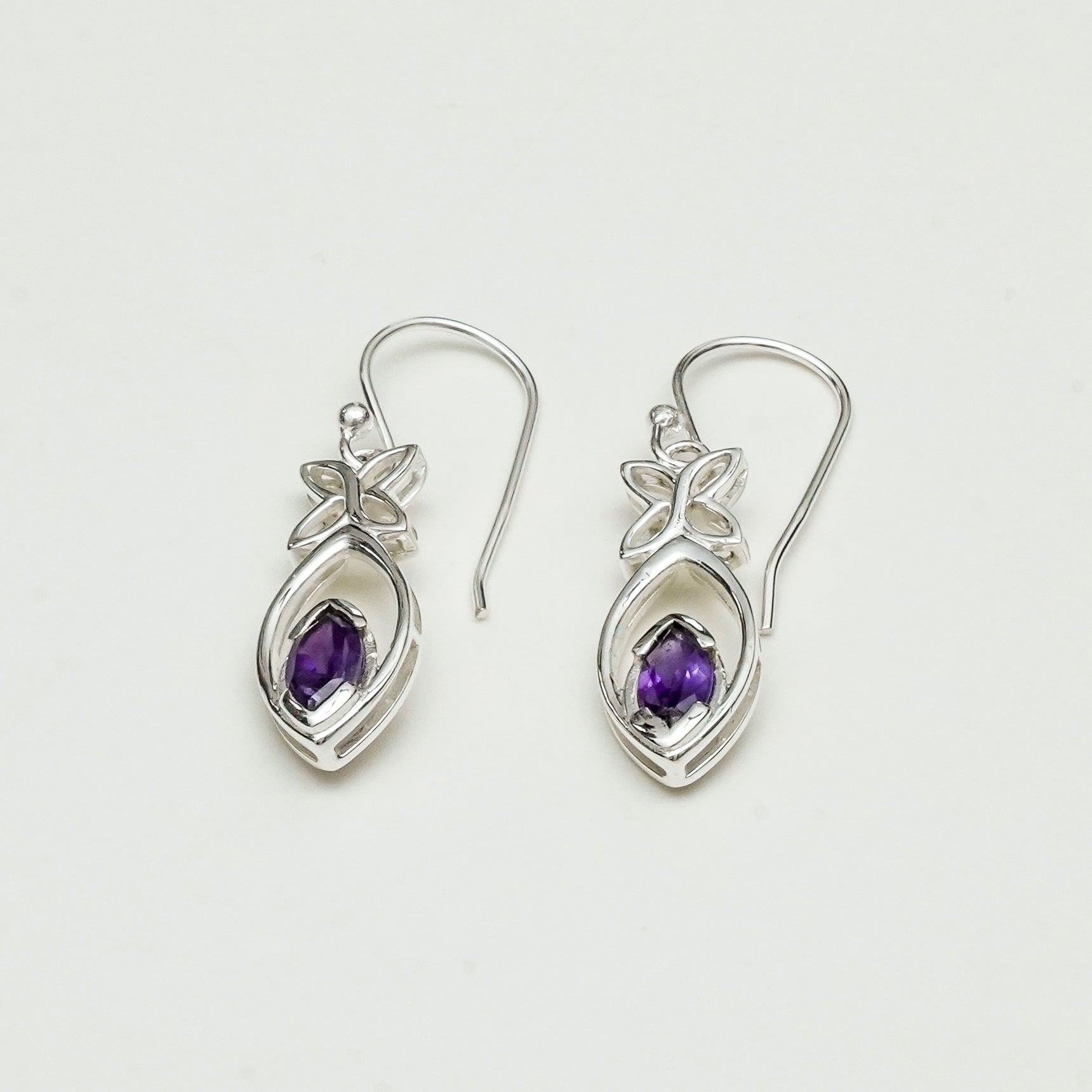 Leaf Earring With Semi Precious Amethyst Gemstone In Solid 925 Sterling Silver - Mohnaa Jewels