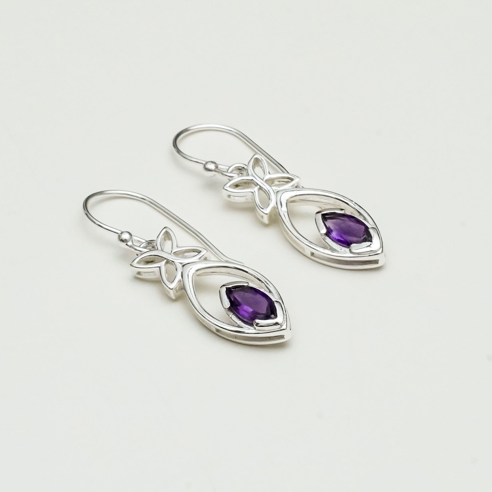 Leaf Earring With Semi Precious Amethyst Gemstone In Solid 925 Sterling Silver - Mohnaa Jewels