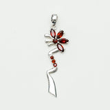 Modern Flower Pendent With Garnet Gemstone In Solid Sterling Silver - Mohnaa Jewels