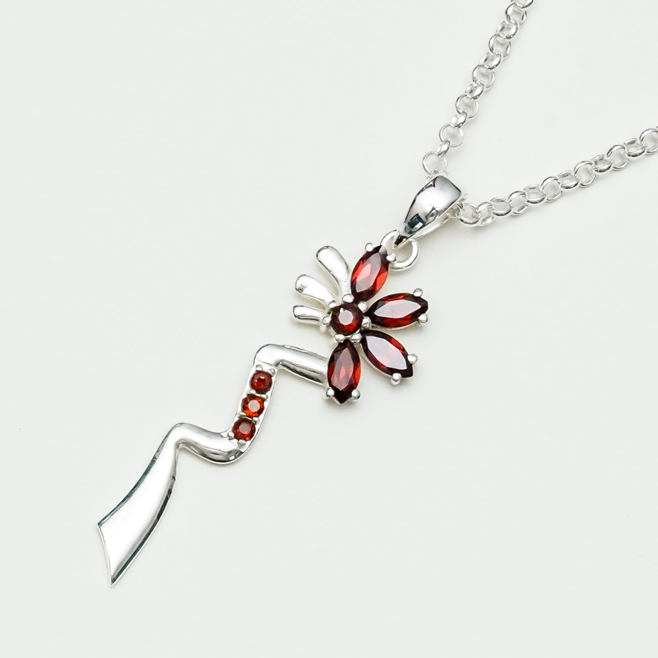 Modern Flower Pendent With Garnet Gemstone In Solid Sterling Silver - Mohnaa Jewels