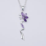 Modern Flower Pendent With Amethyst Gemstone In Solid Sterling Silver - Mohnaa Jewels