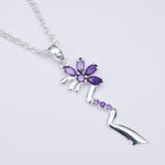 Modern Flower Pendent With Amethyst Gemstone In Solid Sterling Silver - Mohnaa Jewels