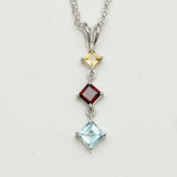 Simple Pendent With Multi Gemstone in 925 Silver Pendants - Mohnaa Jewels