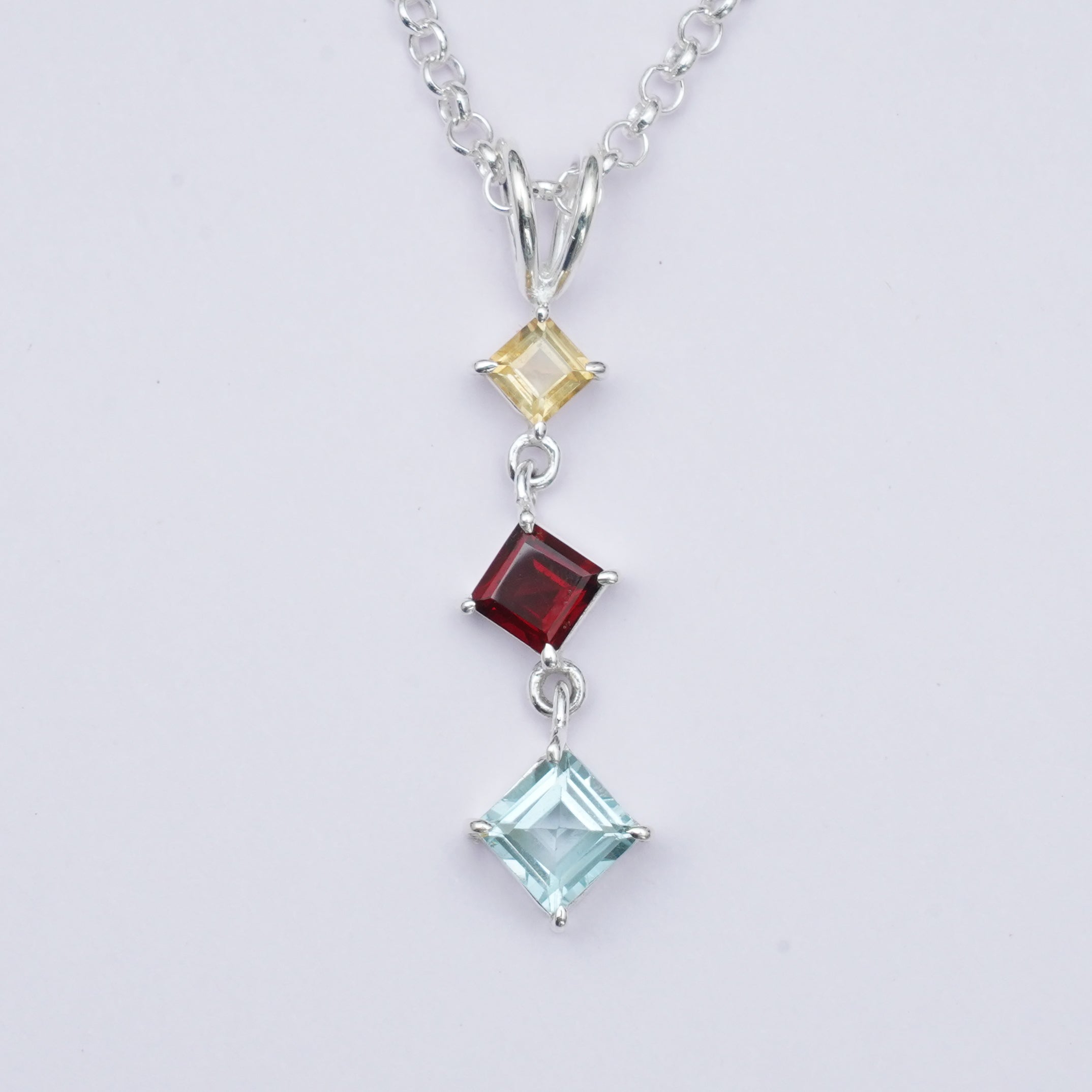 Simple Pendent With Multi Gemstone in 925 Silver Pendants - Mohnaa Jewels