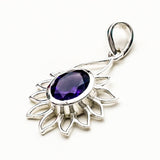 Sunflower Pendant With Amethyst Gemstone In 925 Sterling Silver - Mohnaa Jewels