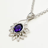 Sunflower Pendant With Amethyst Gemstone In 925 Sterling Silver - Mohnaa Jewels