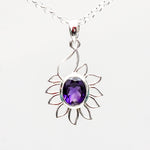 Sunflower Pendant With Amethyst Gemstone In 925 Sterling Silver - Mohnaa Jewels