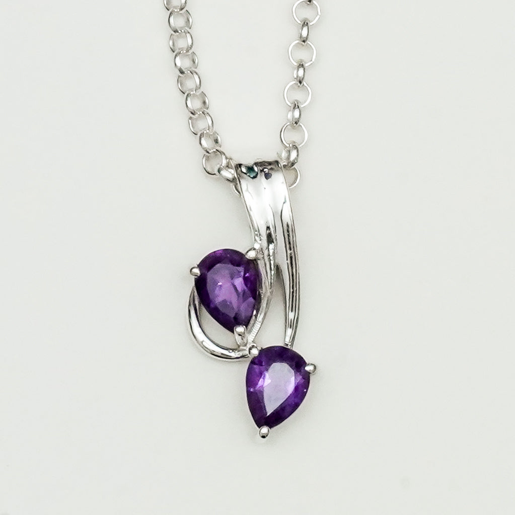 Modern Pendant With Amethyst Gemstone In Fine Sterling Silver - Mohnaa Jewels