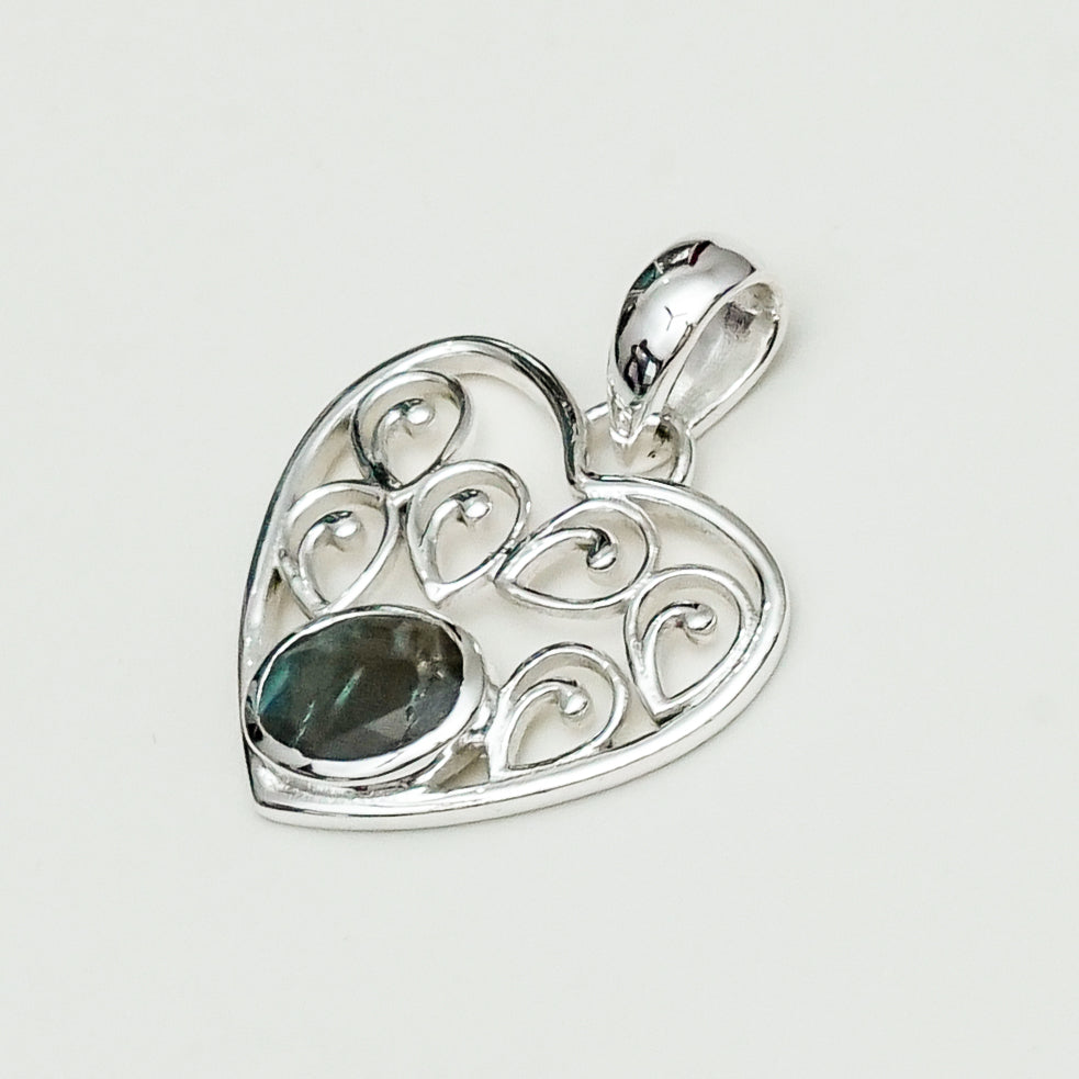 Heart Pendant With Labradorite Gemstone in 925 Solid Sterling Silver - Mohnaa Jewels