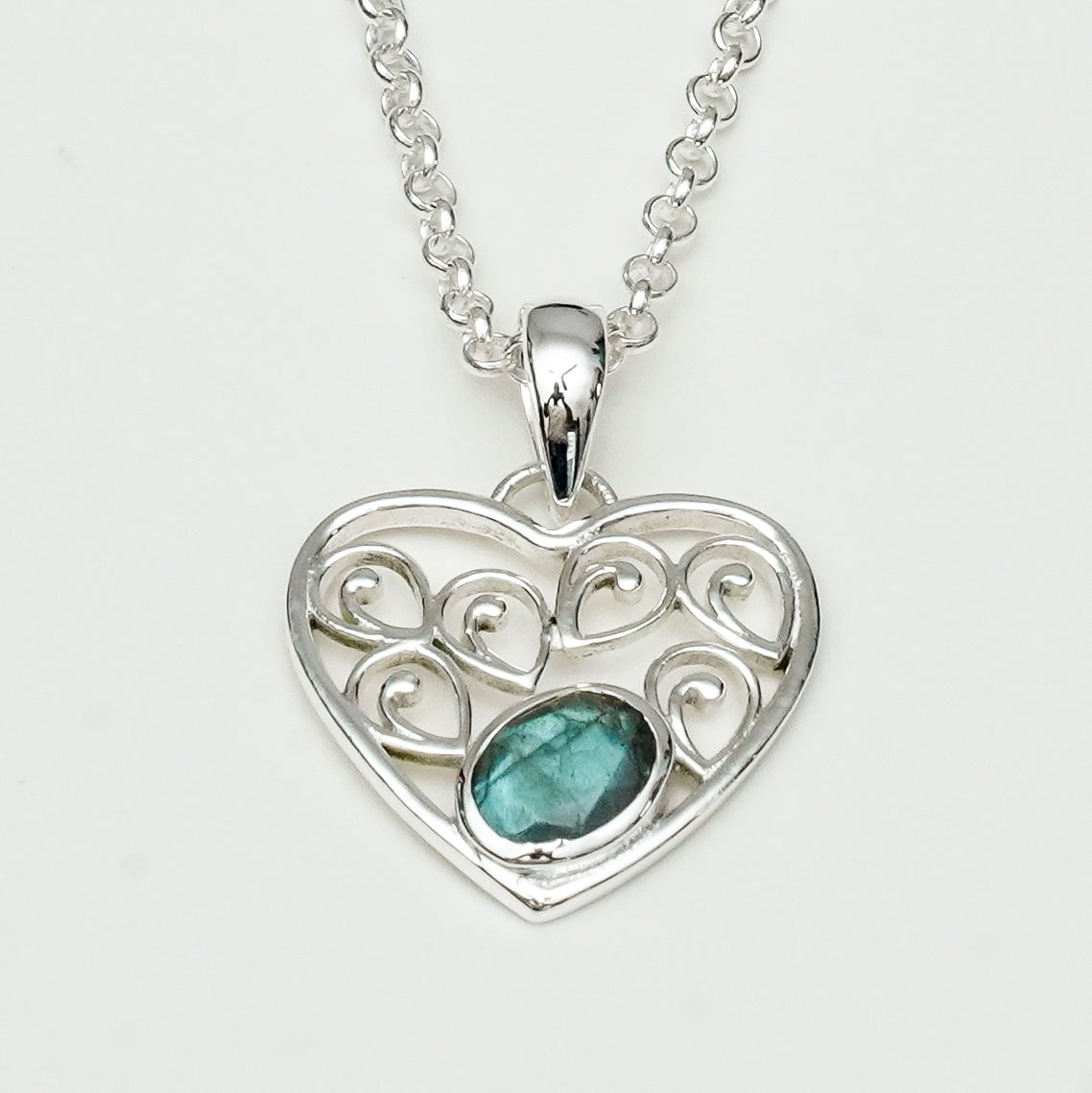 Heart Pendant With Labradorite Gemstone in 925 Solid Sterling Silver - Mohnaa Jewels