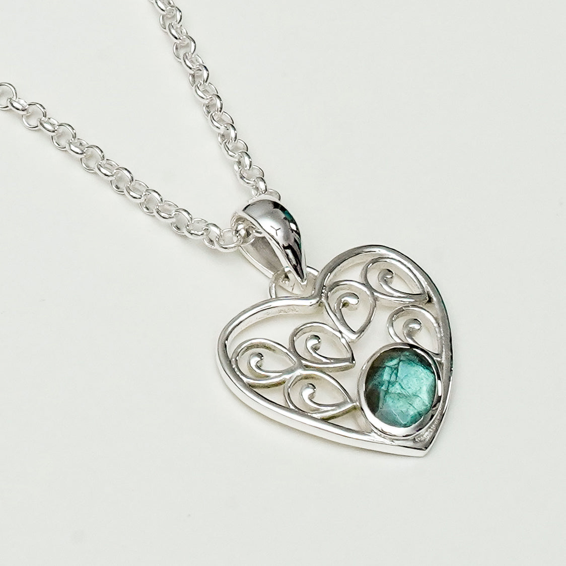 Heart Pendant With Labradorite Gemstone in 925 Solid Sterling Silver - Mohnaa Jewels