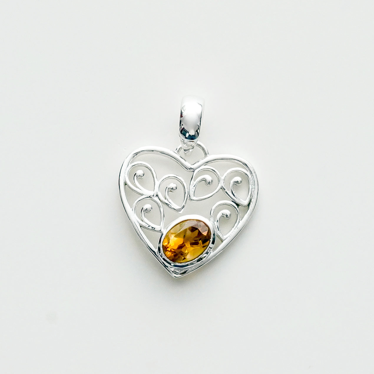 Heart Pendant With Citrine Gemstone in 925 Solid Sterling Silver - Mohnaa Jewels