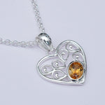 Heart Pendant With Citrine Gemstone in 925 Solid Sterling Silver - Mohnaa Jewels