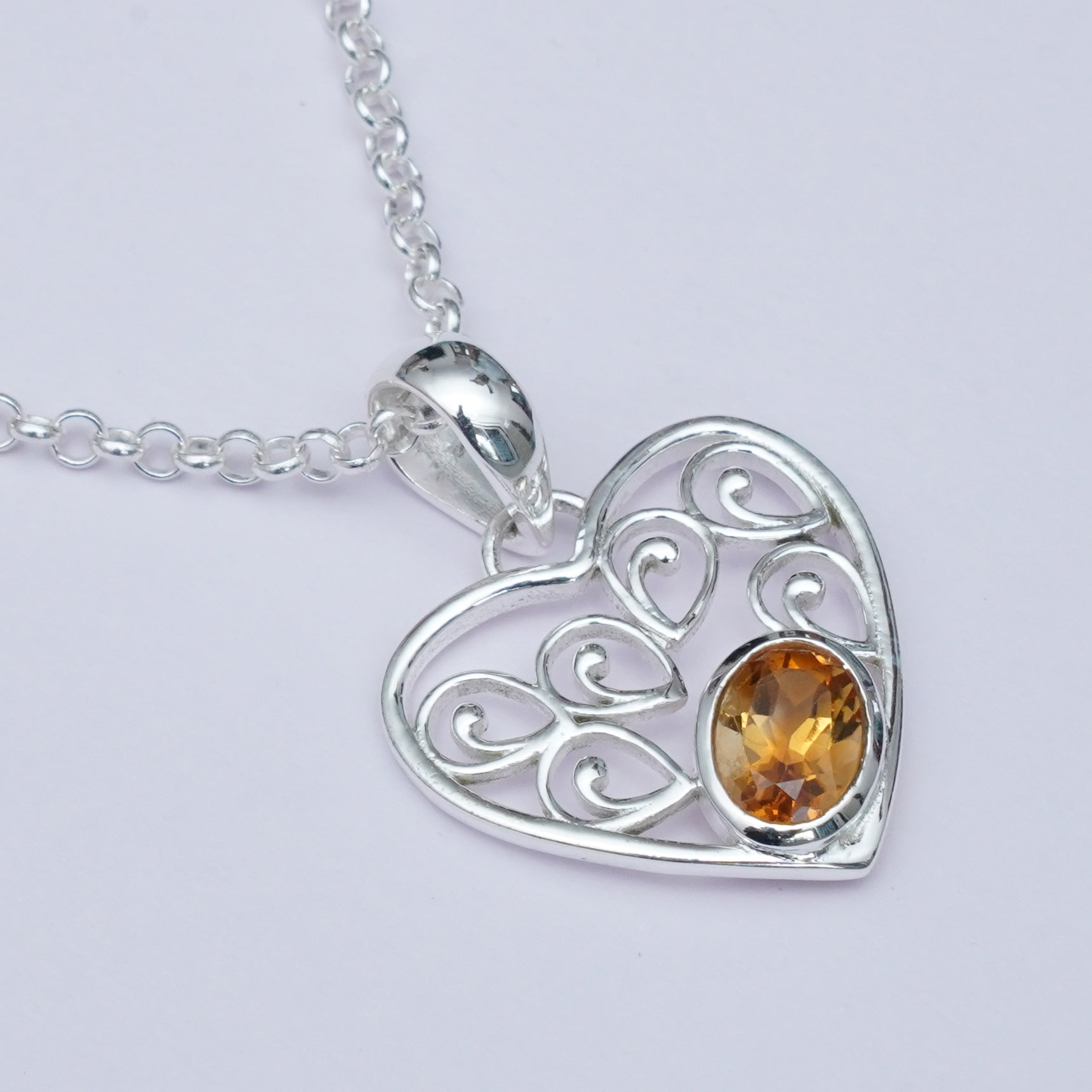 Heart Pendant With Citrine Gemstone in 925 Solid Sterling Silver - Mohnaa Jewels