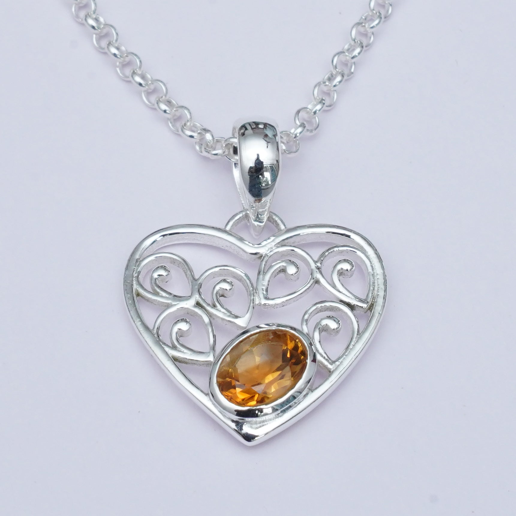 Heart Pendant With Citrine Gemstone in 925 Solid Sterling Silver - Mohnaa Jewels