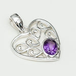 Heart Pendant With Amethyst Gemstone in 925 Solid Sterling Silver - Mohnaa Jewels