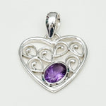 Heart Pendant With Amethyst Gemstone in 925 Solid Sterling Silver - Mohnaa Jewels