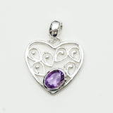 Heart Pendant With Amethyst Gemstone in 925 Solid Sterling Silver - Mohnaa Jewels