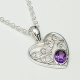 Heart Pendant With Amethyst Gemstone in 925 Solid Sterling Silver - Mohnaa Jewels