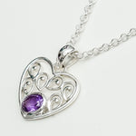 Heart Pendant With Amethyst Gemstone in 925 Solid Sterling Silver - Mohnaa Jewels