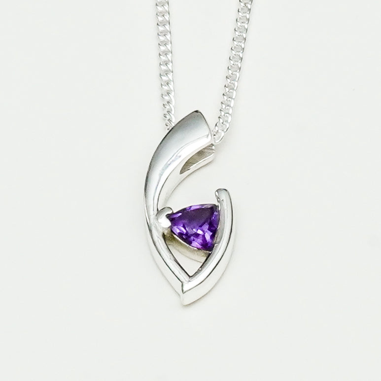 Minimalist Pendant With Amethyst Gemstone in Fine Sterling Silver - Mohnaa Jewels