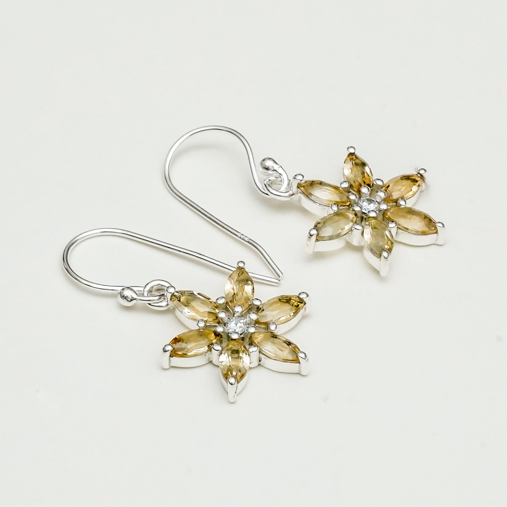 Star Earring With Semi Precious Natural Citrine Gemstone In 925 Sterling Silver - Mohnaa Jewels