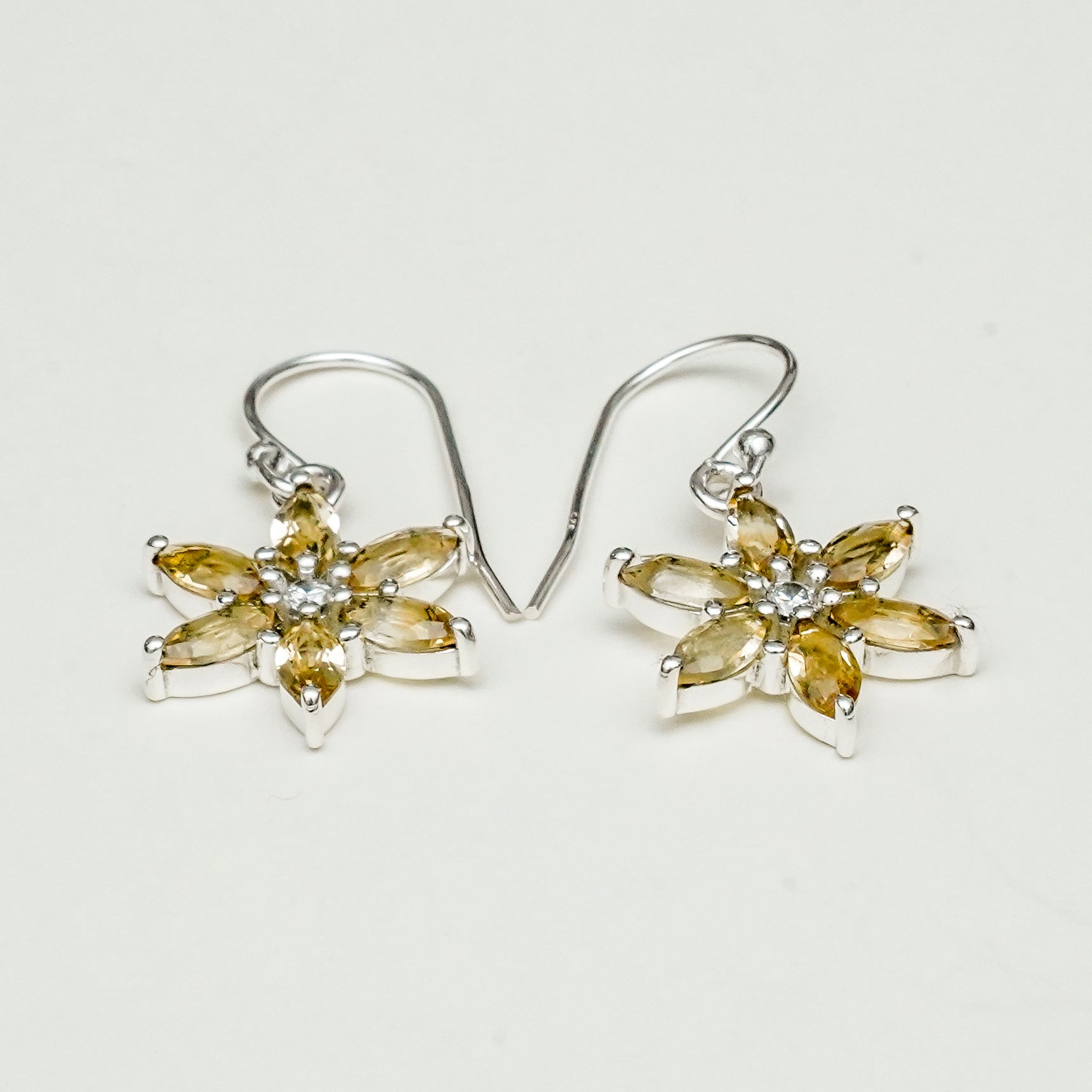 Star Earring With Semi Precious Natural Citrine Gemstone In 925 Sterling Silver - Mohnaa Jewels