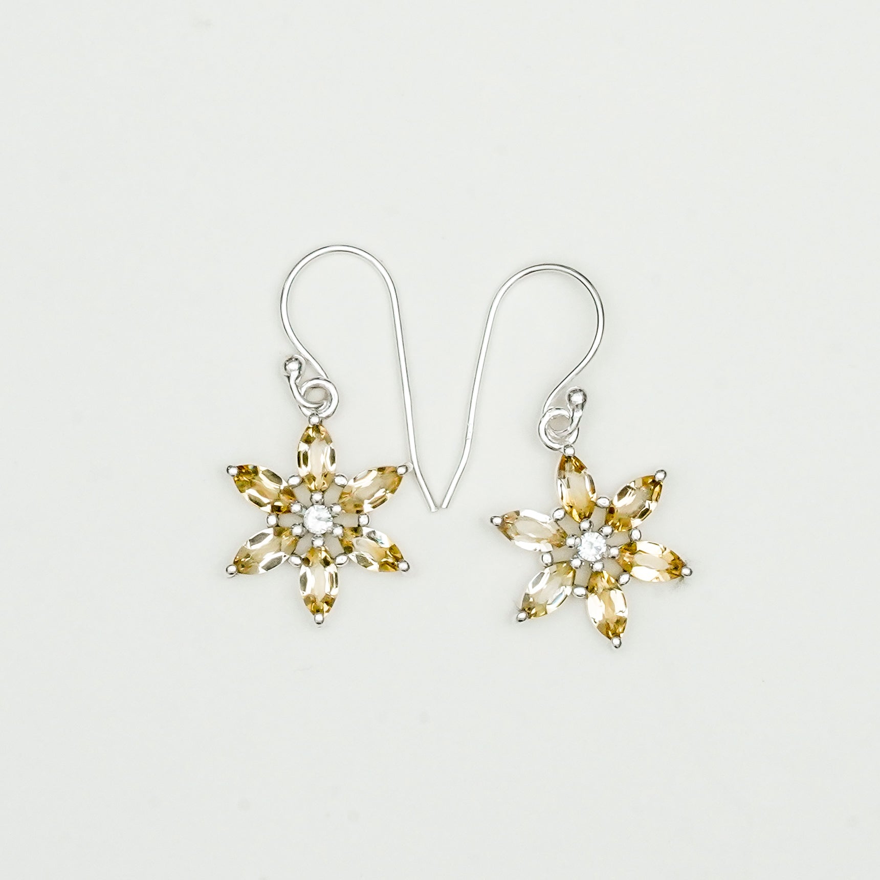 Star Earring With Semi Precious Natural Citrine Gemstone In 925 Sterling Silver - Mohnaa Jewels