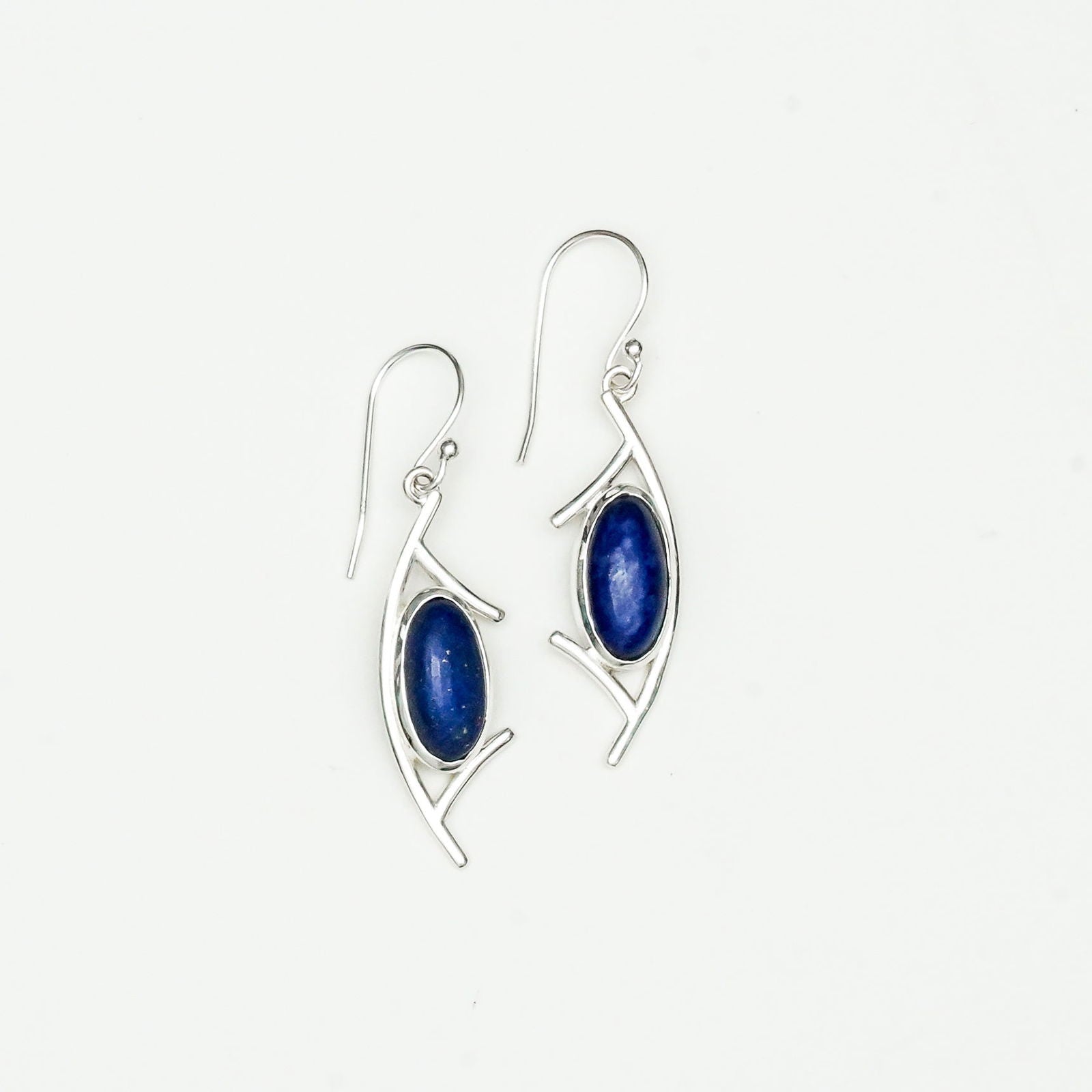Modern Earrings With Lapis Gemstone in 925 Sterling Silver