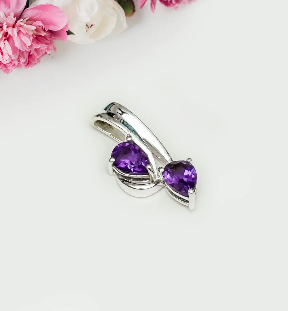 Modern Pendant With Amethyst Gemstone In Fine Sterling Silver