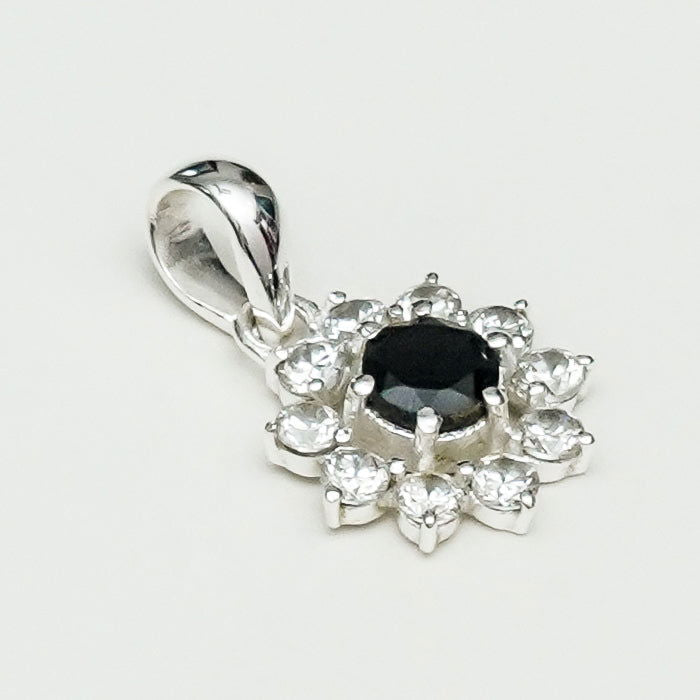 Mohnaa Flower Pendant With Black Onyx Gemstone In Fine Sterling Silver