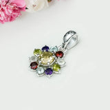 Mohnaa Flower Pendant With Multi Gemstone In Fine Sterling Silver