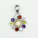 Mohnaa Flower Pendant With Multi Gemstone In Fine Sterling Silver