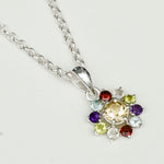 Mohnaa Flower Pendant With Multi Gemstone In Fine Sterling Silver