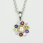 Mohnaa Flower Pendant With Multi Gemstone In Fine Sterling Silver