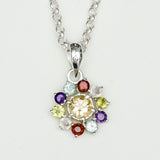 Mohnaa Flower Pendant With Multi Gemstone In Fine Sterling Silver